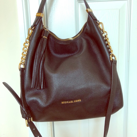 michael kors brooklyn large leather shoulder bag oxblood